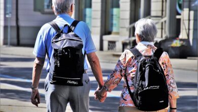 An older couple holding hands, illustrative photograph