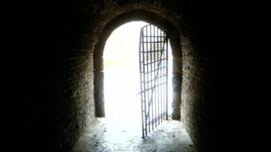 Light through an open doorway, illustrative photograph
